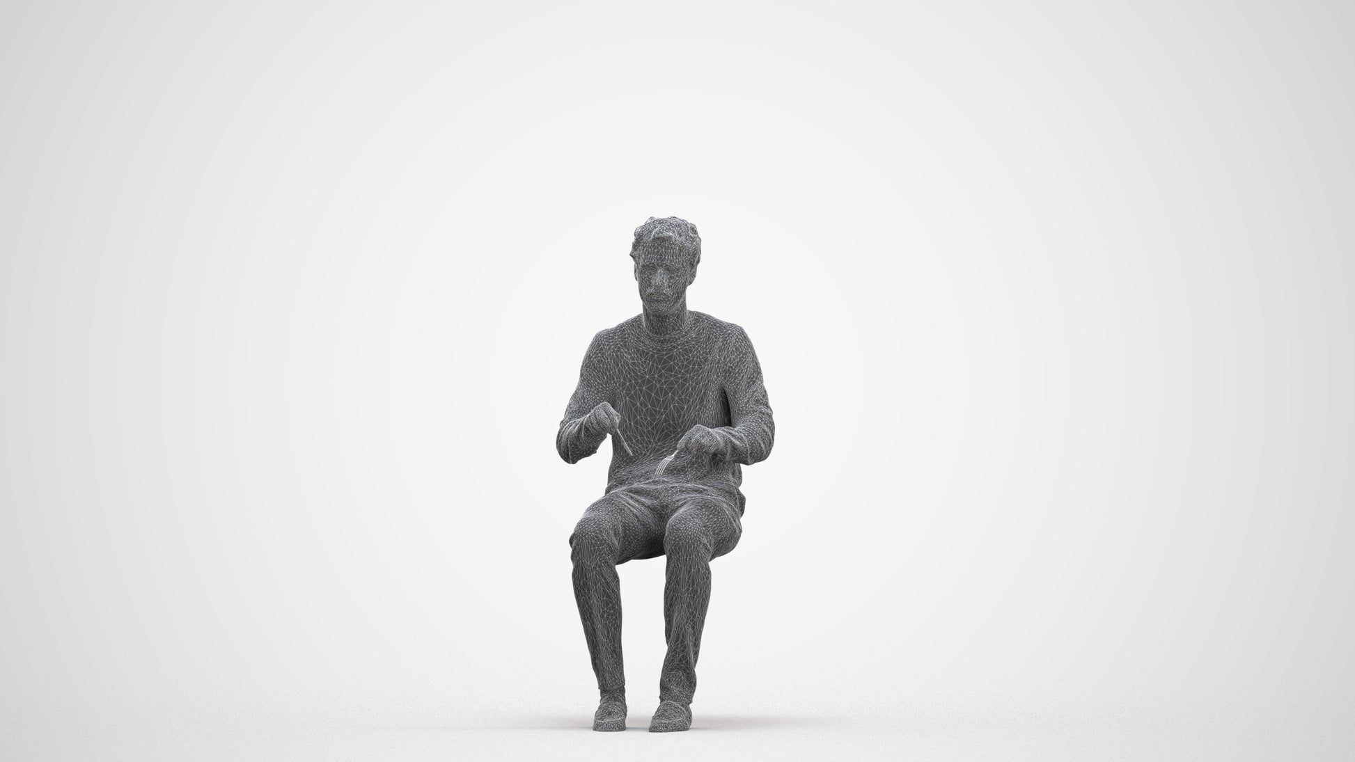 scanned 3D man casual sitting, photogrammetry people for Enscape and V-Ray, three-quarter front view render