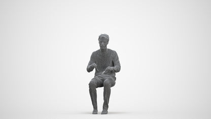 scanned 3D man casual sitting, photogrammetry people for Enscape and V-Ray, three-quarter front view render