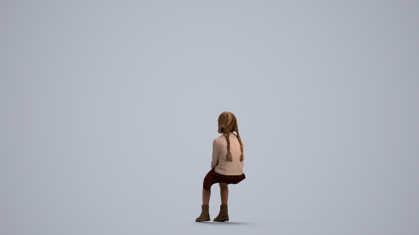 realistic 3D human girl casual kids, archviz people FBX OBJ for Blender, front view render