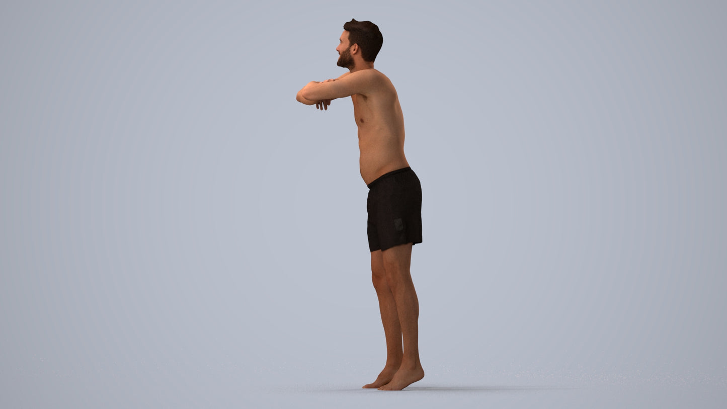 3D people model man pool, scanned human for 3ds Max rendering, three-quarter view render