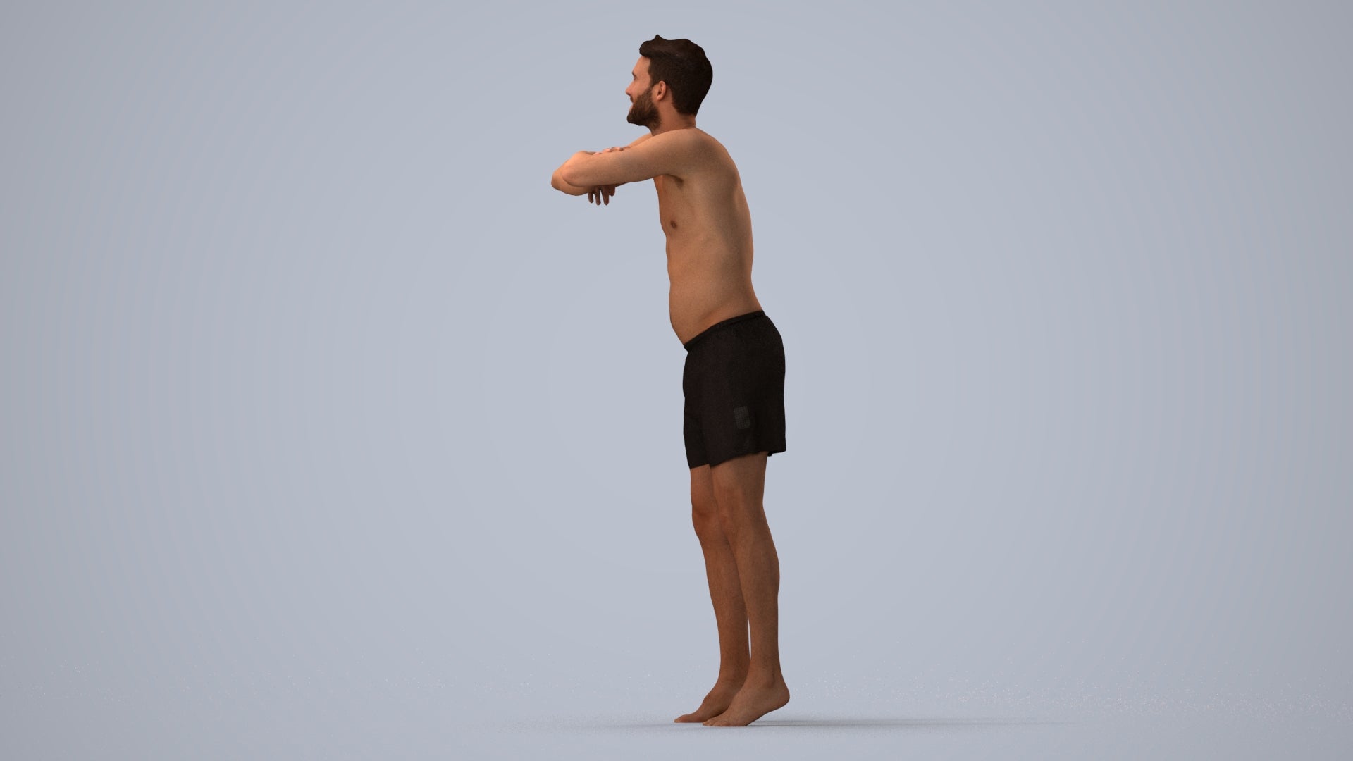 3D people model man pool, scanned human for 3ds Max rendering, three-quarter view render