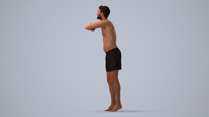 3D people model man pool, scanned human for 3ds Max rendering, three-quarter view render
