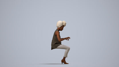 scanned 3D woman casual sitting, photogrammetry people for Enscape and V-Ray, side view render