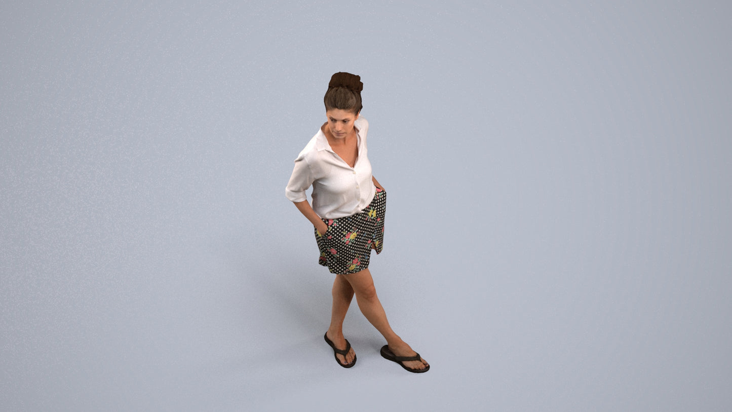 realistic 3D human woman casual standing, archviz people FBX OBJ for Blender, back view render