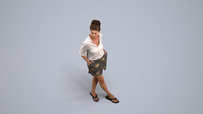 realistic 3D human woman casual standing, archviz people FBX OBJ for Blender, back view render