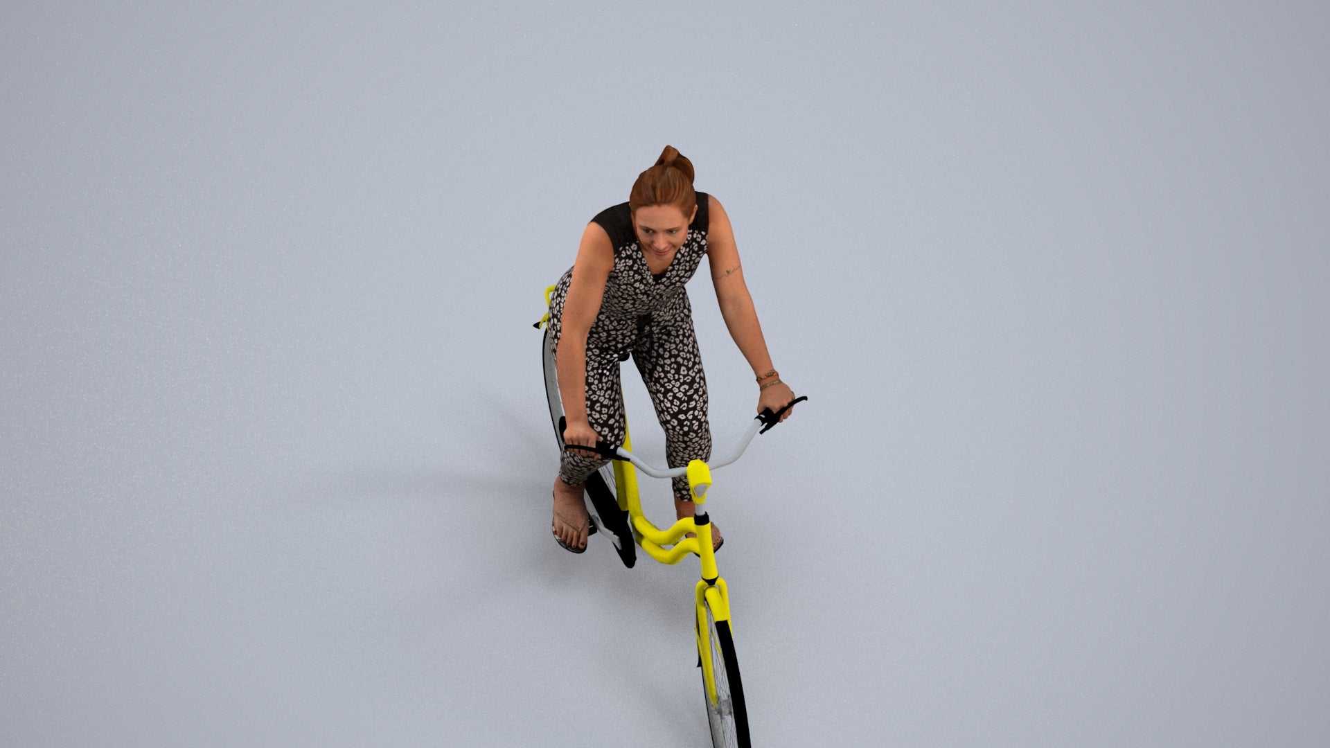 realistic 3D human woman casual cycling, archviz people FBX OBJ for Blender, back view render
