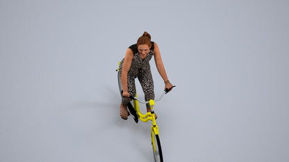 realistic 3D human woman casual cycling, archviz people FBX OBJ for Blender, back view render