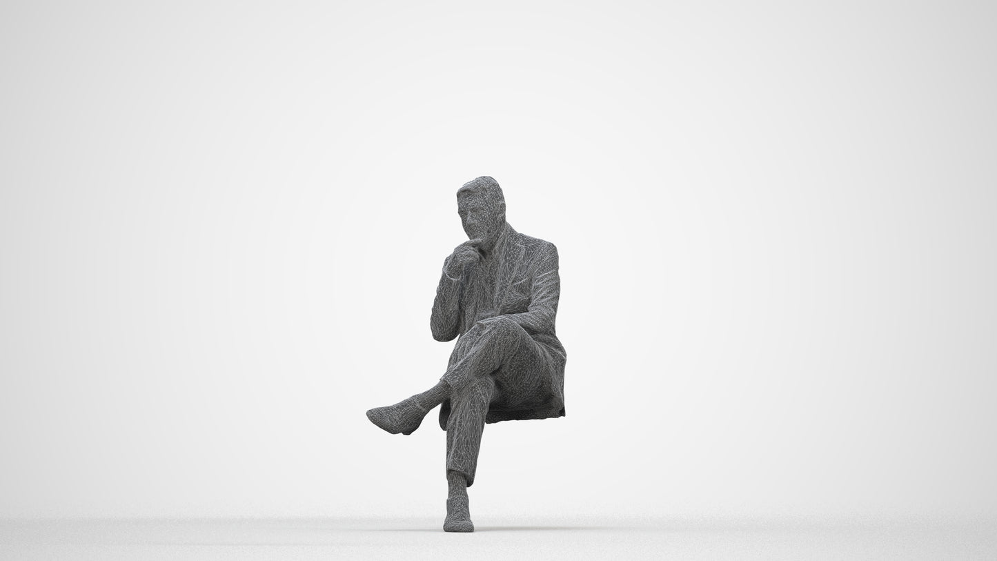 3D scanned senior man business, photorealistic archviz people for Enscape and SketchUp, wireframe back view