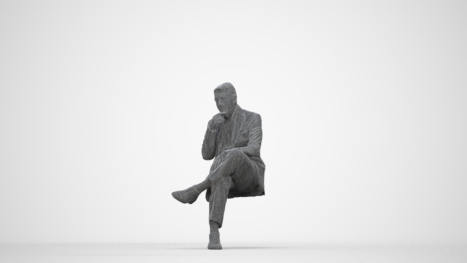 3D scanned senior man business, photorealistic archviz people for Enscape and SketchUp, wireframe back view