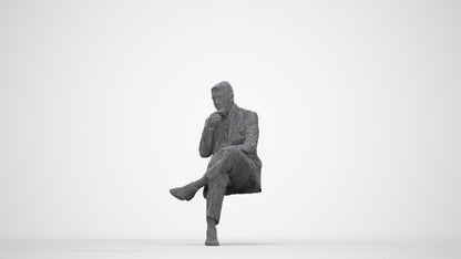 3D scanned senior man business, photorealistic archviz people for Enscape and SketchUp, wireframe back view