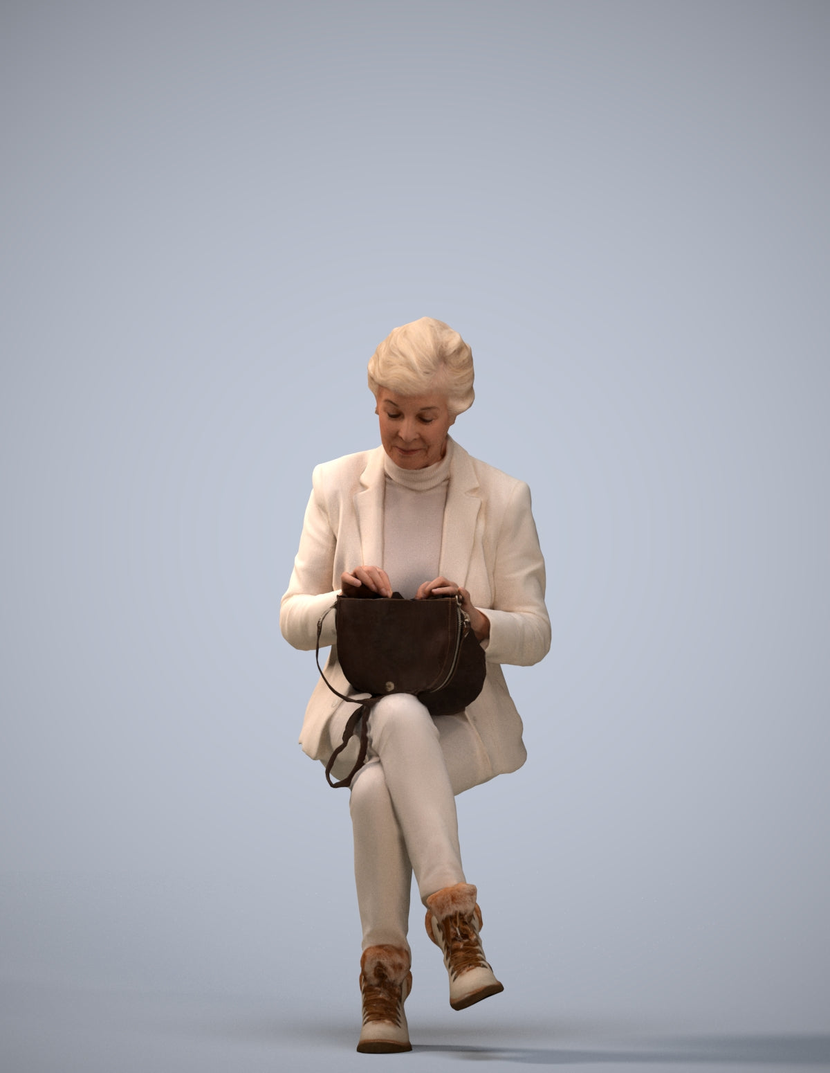 photogrammetry 3D senior woman business sitting, realistic human model archviz FBX
