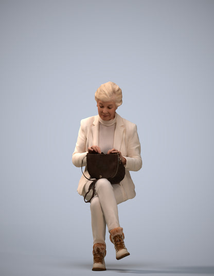 photogrammetry 3D senior woman business sitting, realistic human model archviz FBX