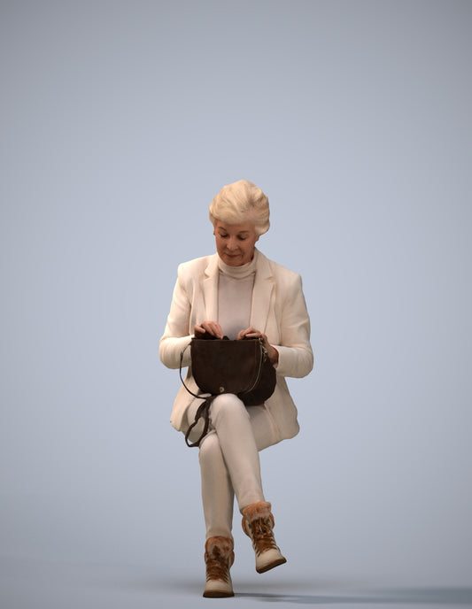 photogrammetry 3D senior woman business sitting, realistic human model archviz FBX