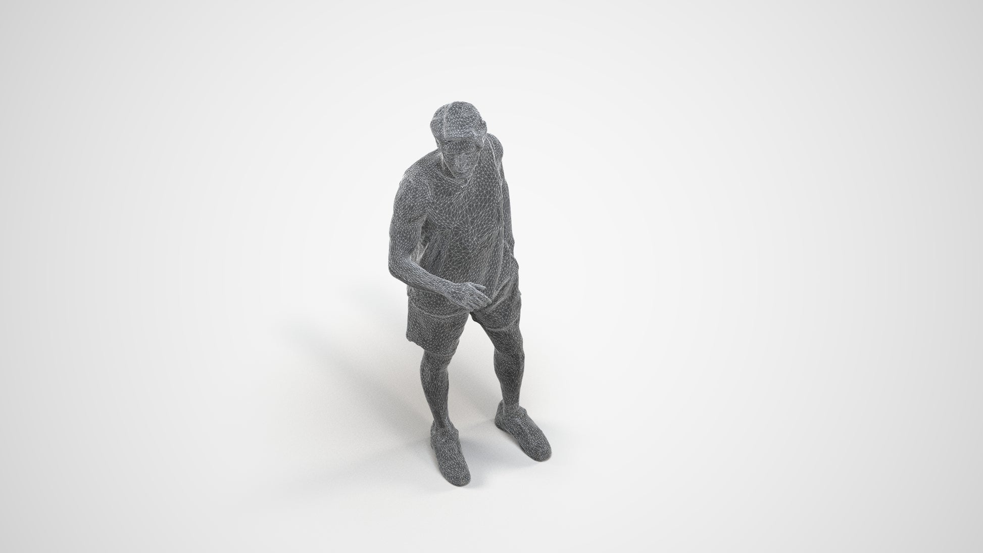 realistic 3D people man sport standing, render-ready for V-Ray and Corona, FBX OBJ, wireframe three-quarter view