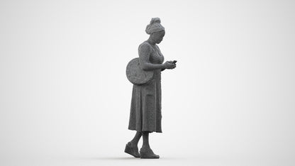 realistic 3D woman casual standing, scanned archviz people for Blender and 3ds Max, wireframe side view
