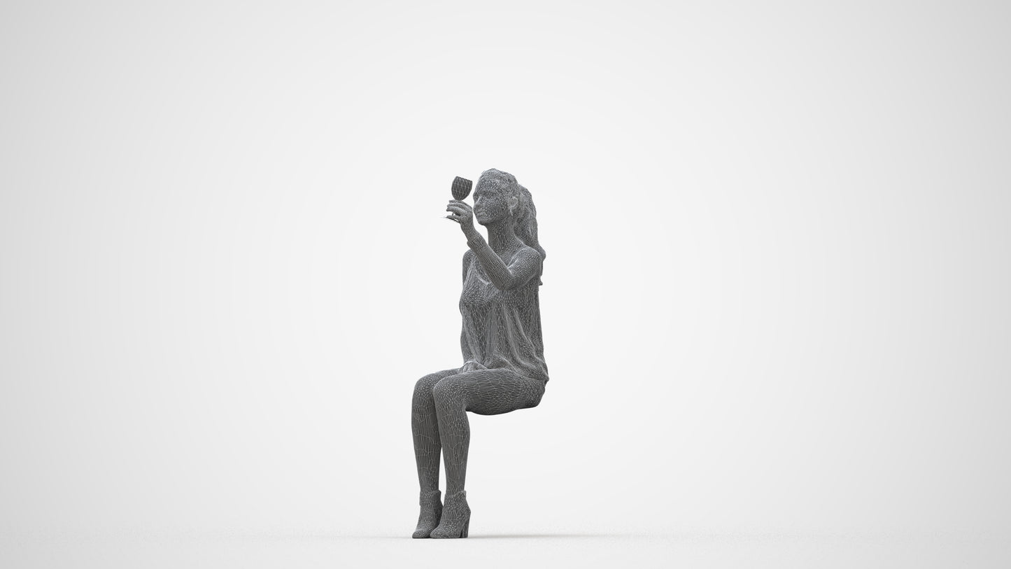 realistic 3D people girl casual sitting, render-ready for V-Ray and Corona, FBX OBJ, wireframe back view