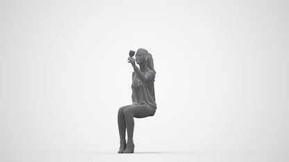 realistic 3D people girl casual sitting, render-ready for V-Ray and Corona, FBX OBJ, wireframe back view