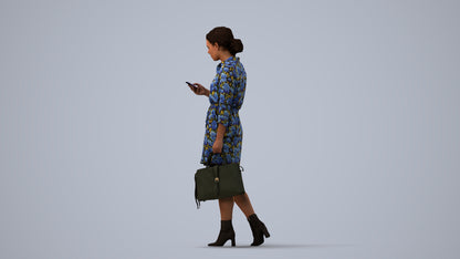 realistic 3D woman casual walking, scanned archviz people for Blender and 3ds Max, three-quarter view render