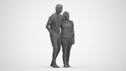 3D human model woman casual couple, photogrammetry scanned person for archviz, three-quarter front view render