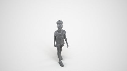 realistic 3D human girl casual kids, archviz people FBX OBJ for Blender, wireframe three-quarter view