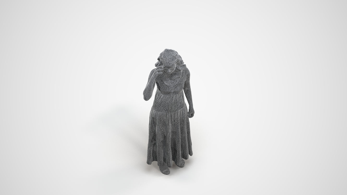 3D people model woman casual standing, scanned human for 3ds Max rendering, wireframe three-quarter view