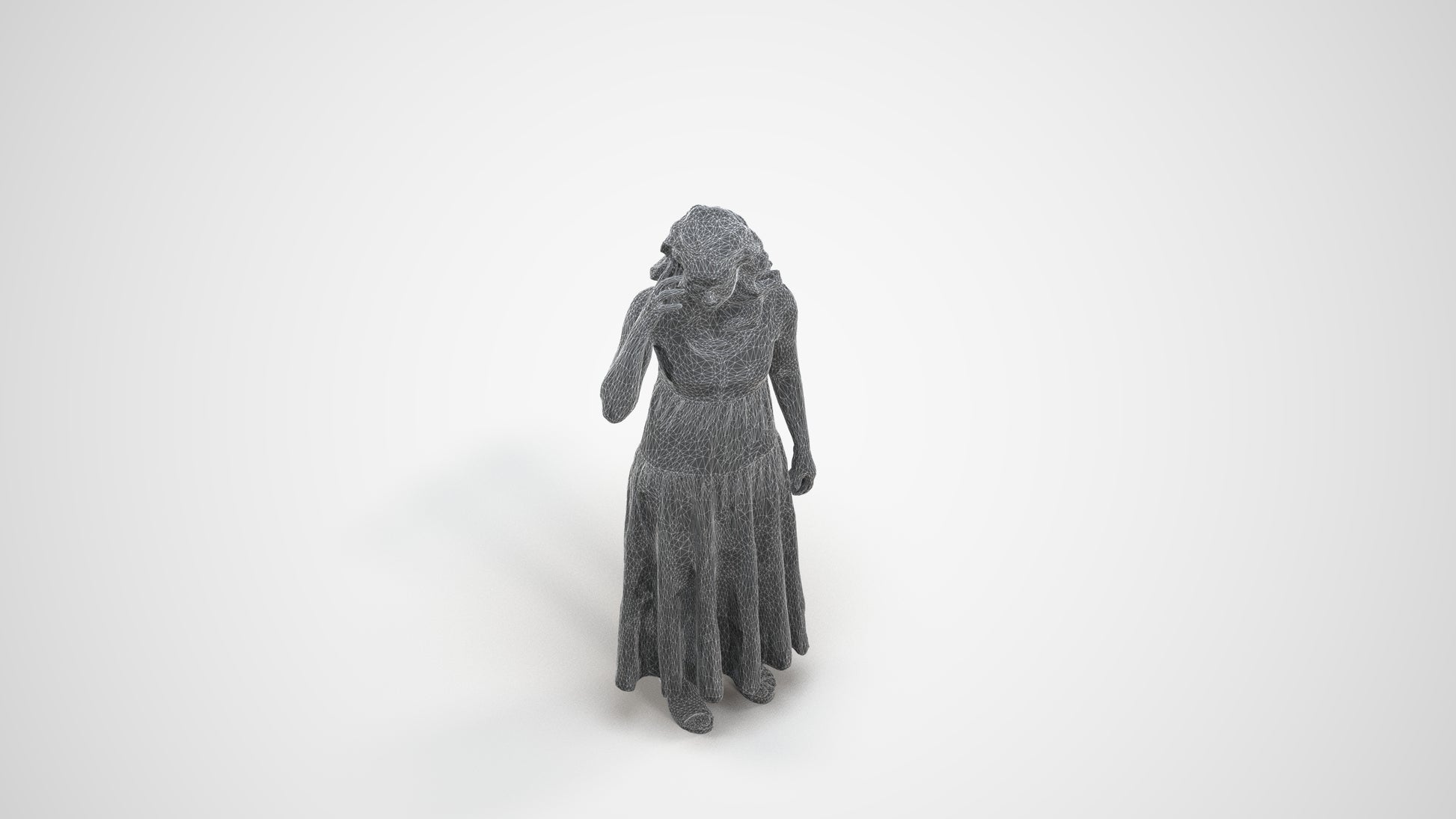 3D people model woman casual standing, scanned human for 3ds Max rendering, wireframe three-quarter view