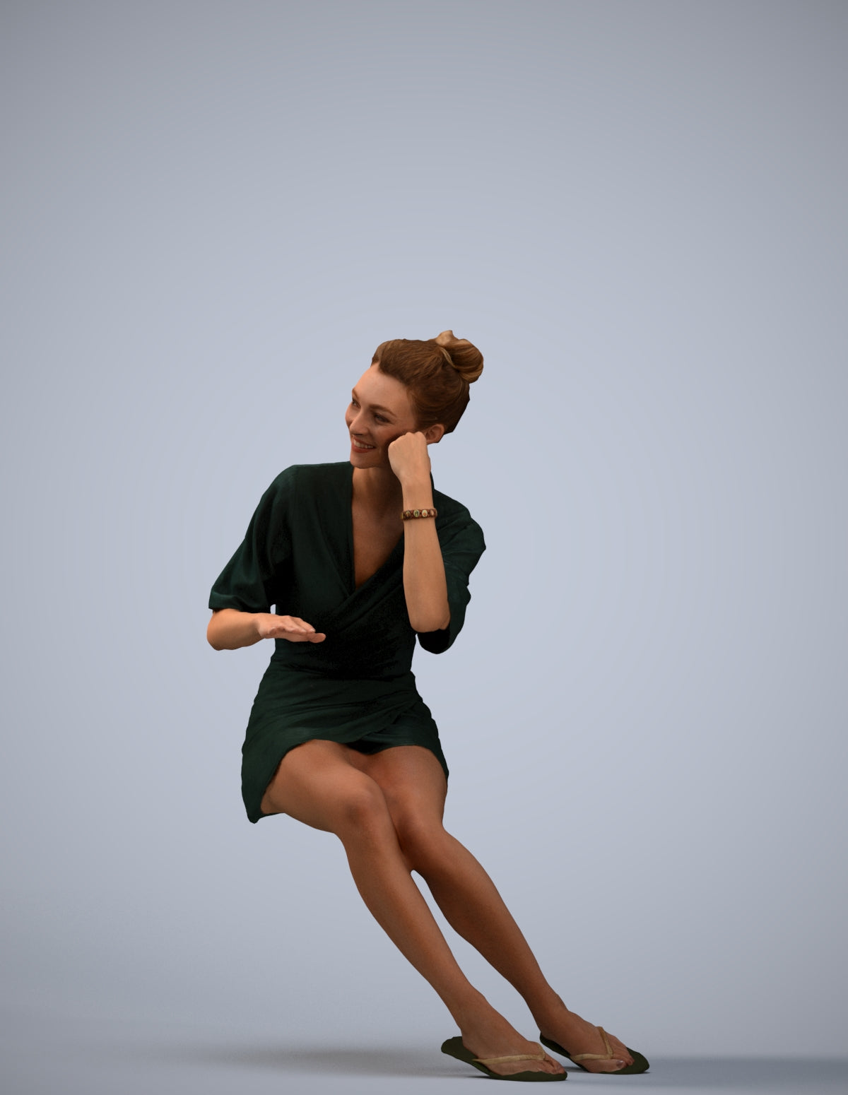 realistic 3D human woman casual sitting, archviz people FBX OBJ for Blender