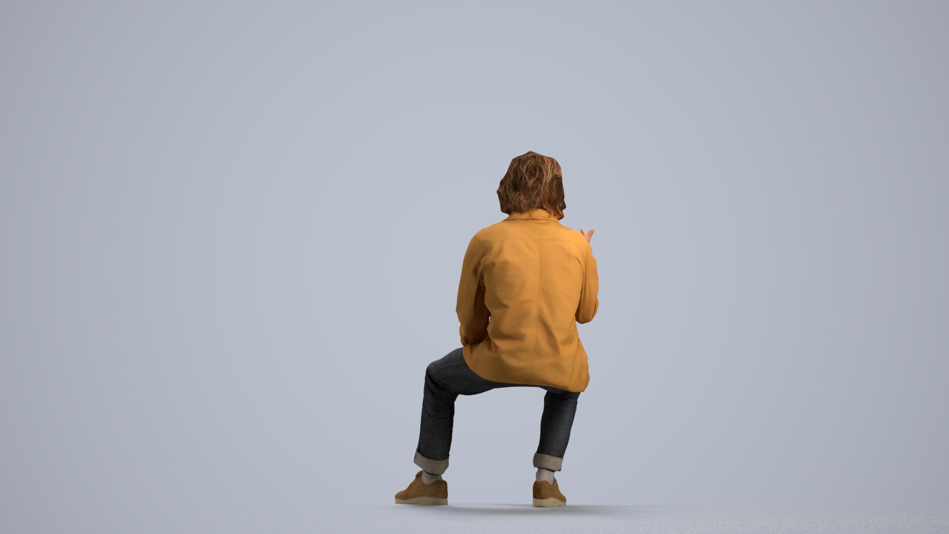 realistic 3D man casual sitting, scanned archviz people for Blender and 3ds Max, front view render