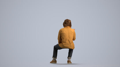 realistic 3D man casual sitting, scanned archviz people for Blender and 3ds Max, front view render