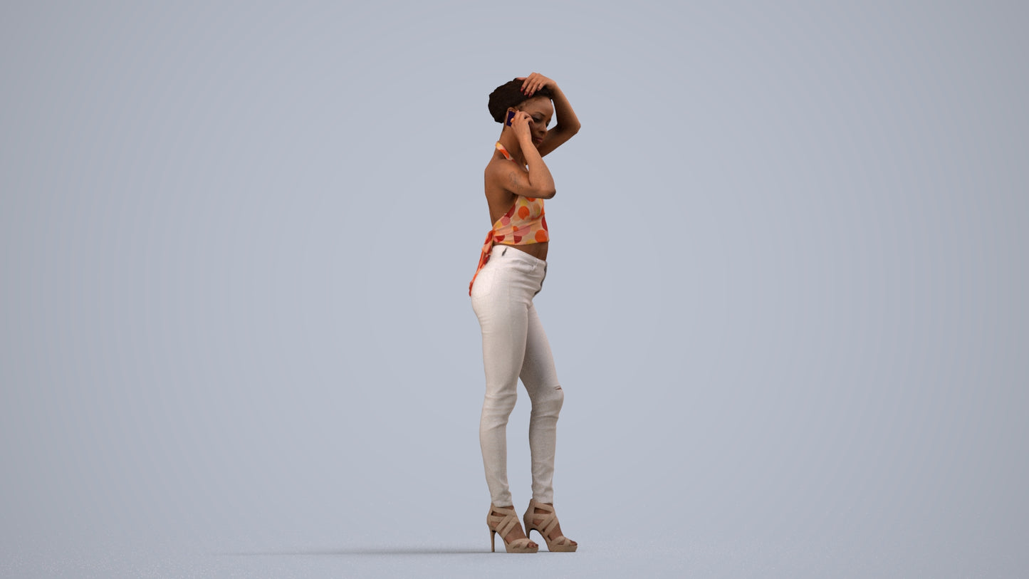 photogrammetry 3D woman casual standing, realistic human model archviz FBX, side view render