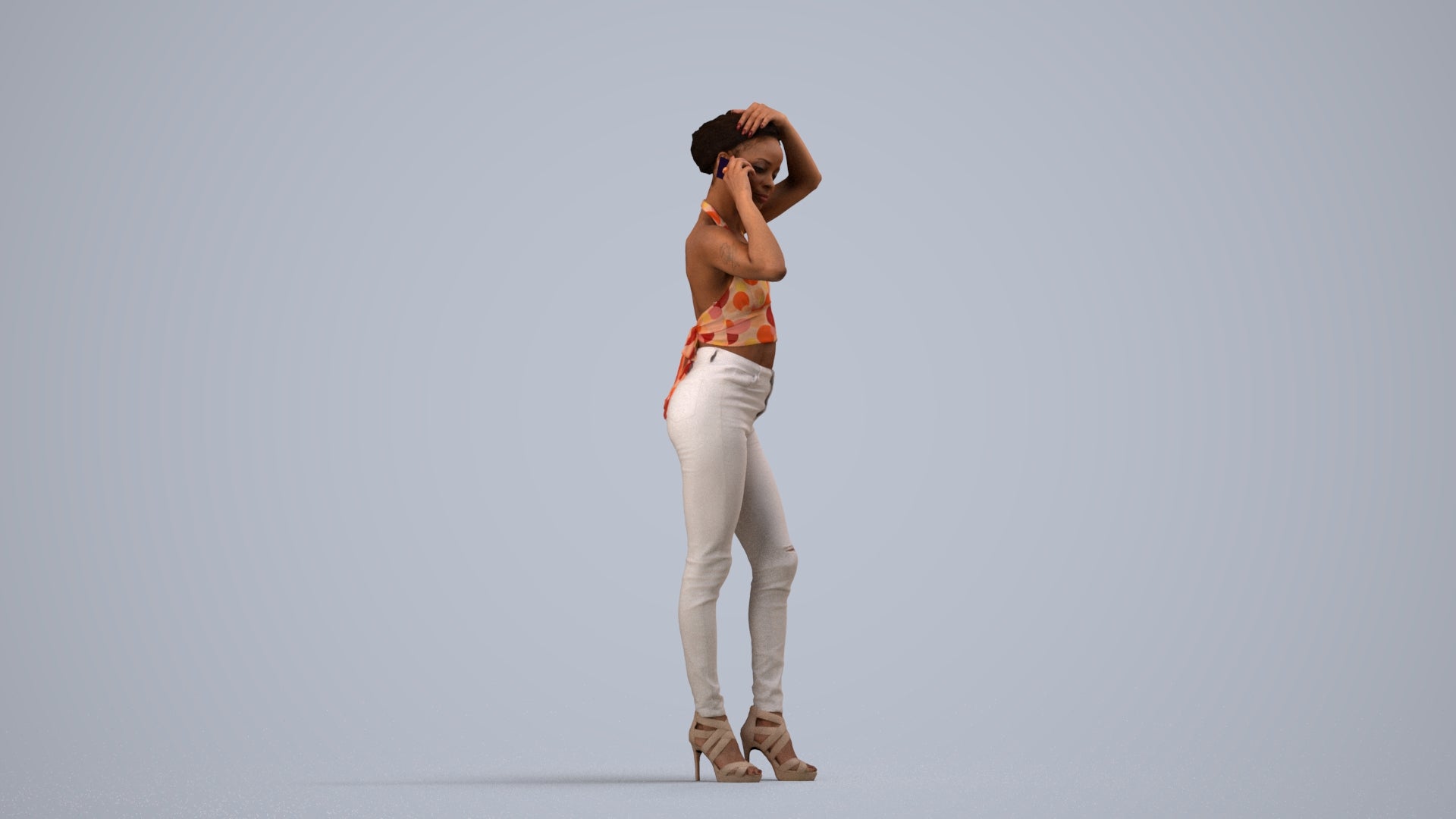 photogrammetry 3D woman casual standing, realistic human model archviz FBX, side view render