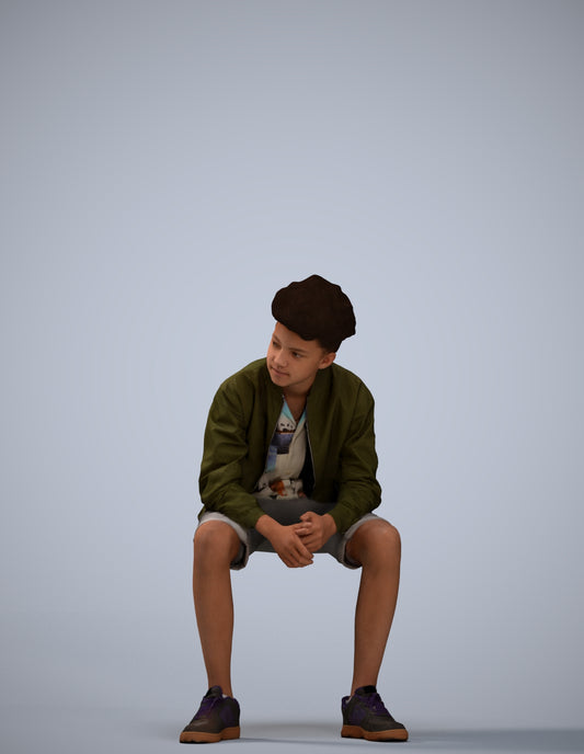 3D human model boy casual kids, photogrammetry scanned person for archviz