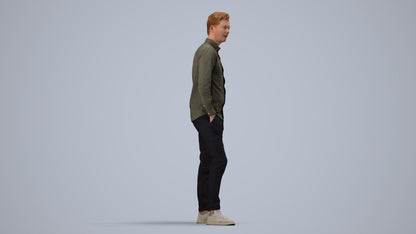 realistic 3D human man casual standing, archviz people FBX OBJ for Blender, side view render