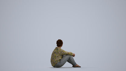 photogrammetry 3D woman casual sitting, realistic human model archviz FBX, front view render