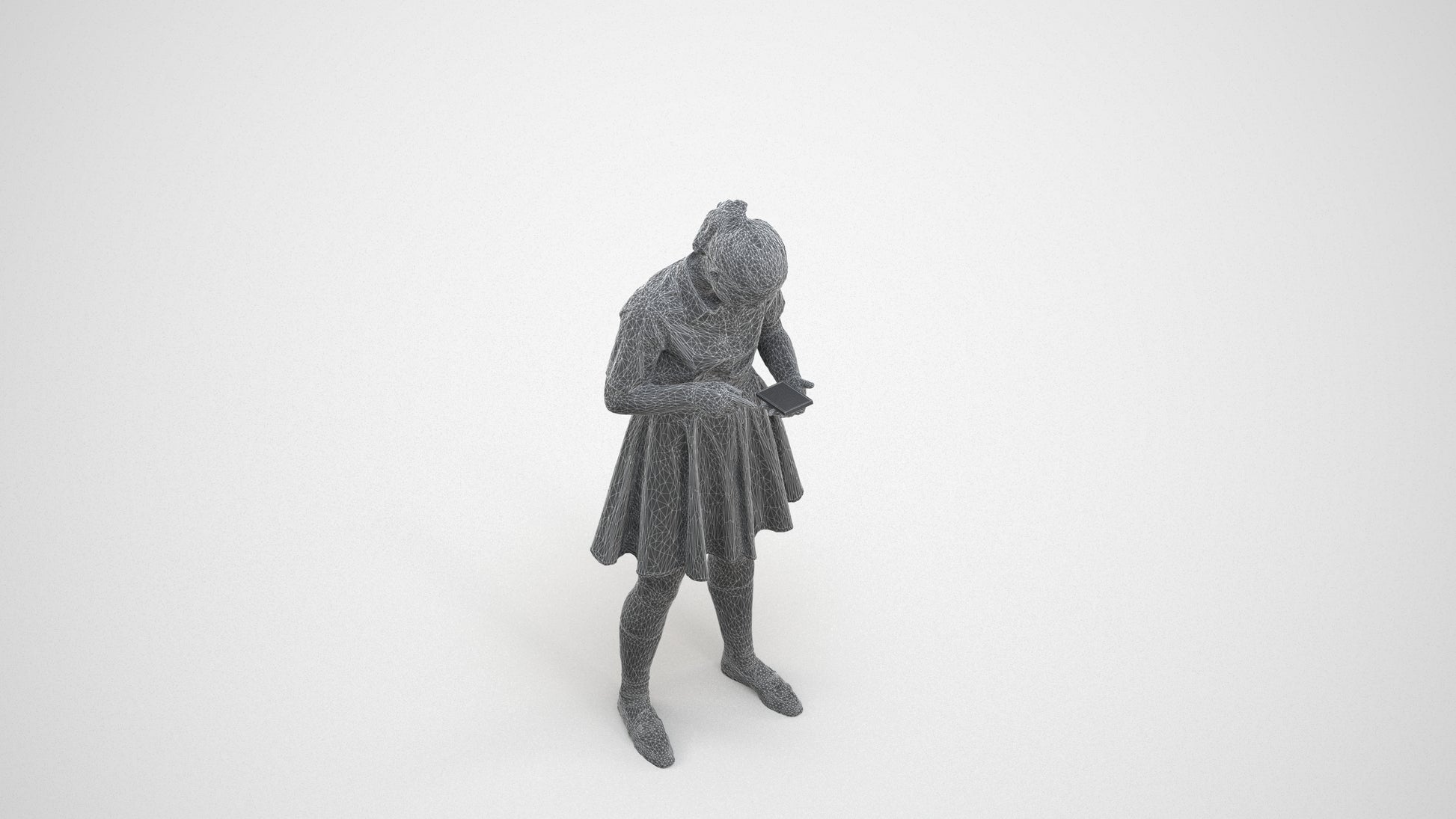 realistic 3D human girl kids, archviz people FBX OBJ for Blender, wireframe three-quarter view