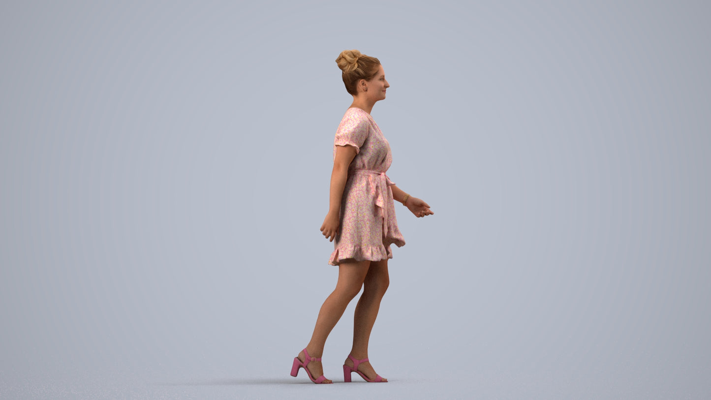 photogrammetry 3D woman casual walking, realistic human model archviz FBX, side view render