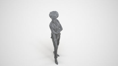 3D scanned woman standing business, photorealistic archviz people for Enscape and SketchUp, wireframe three-quarter view