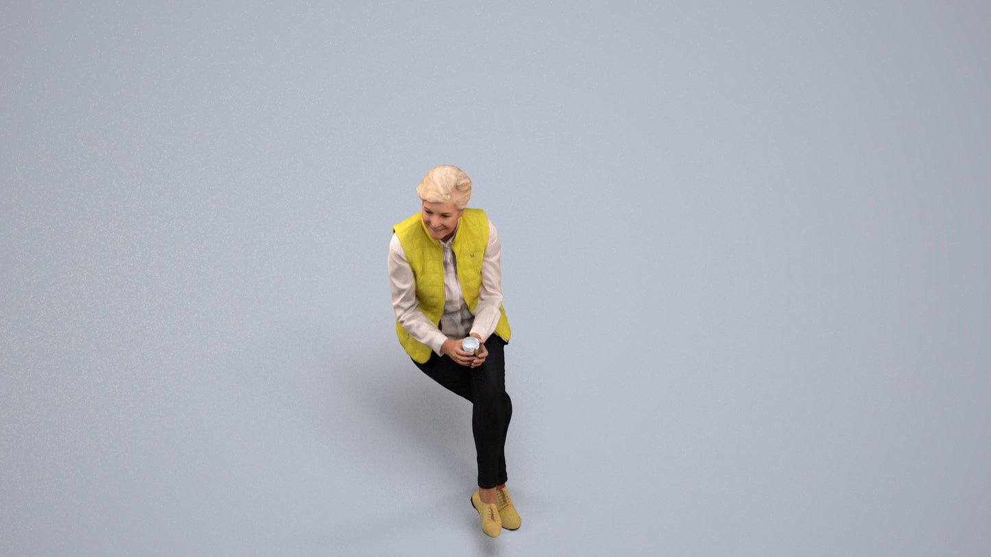 realistic 3D people senior woman casual sitting, render-ready for V-Ray and Corona, FBX OBJ, back view render