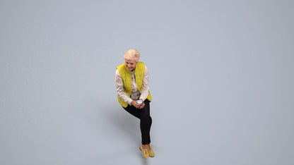 realistic 3D people senior woman casual sitting, render-ready for V-Ray and Corona, FBX OBJ, back view render