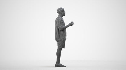 3D scanned man standing casual, photorealistic archviz people for Enscape and SketchUp, wireframe side view