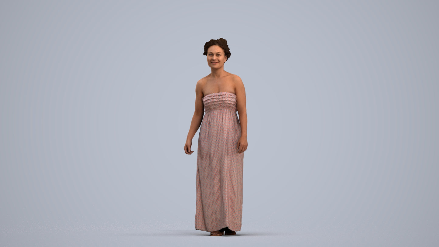 3D human model woman casual standing, photogrammetry scanned person for archviz, standing pose render
