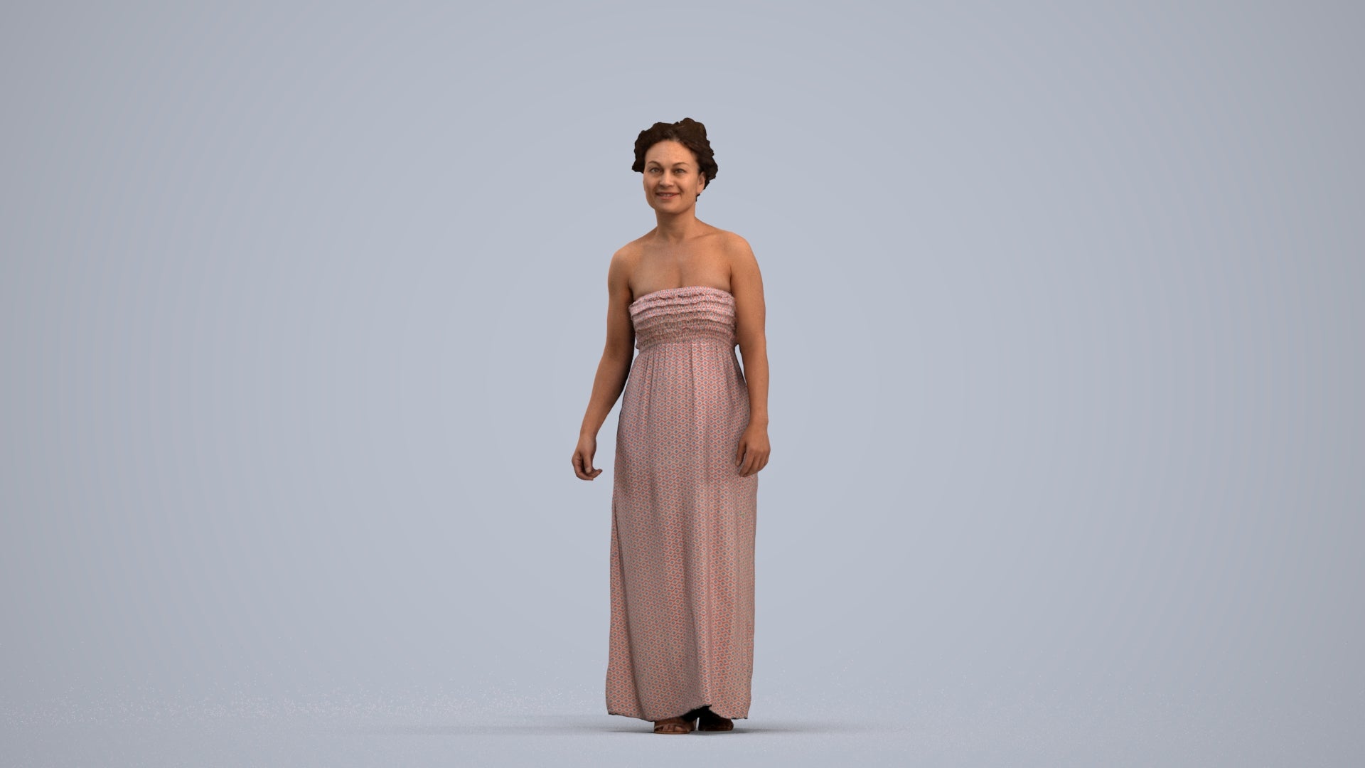 3D human model woman casual standing, photogrammetry scanned person for archviz, standing pose render
