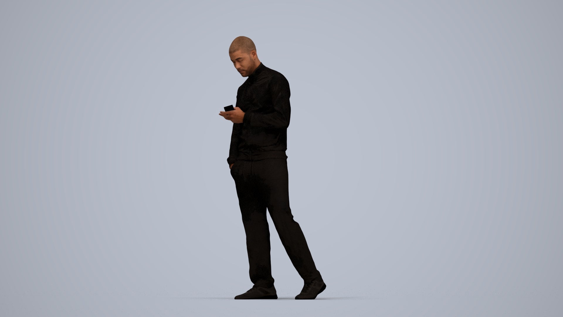3D people model man walking, scanned human for 3ds Max rendering, top-down view render