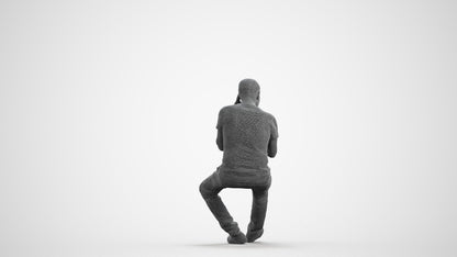 3D people model senior man casual sitting, scanned human for 3ds Max rendering, wireframe front view