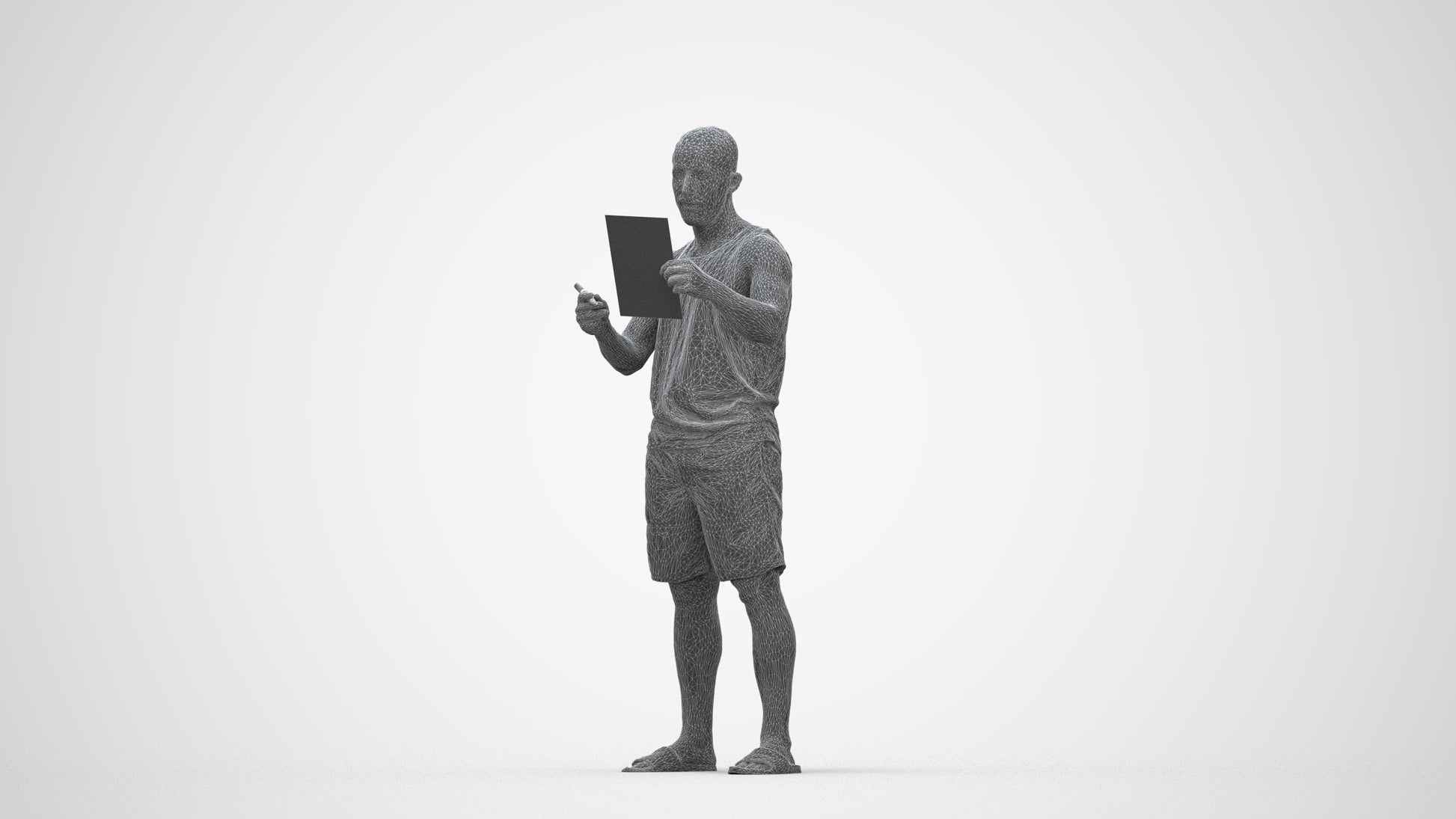 realistic 3D people man standing, render-ready for V-Ray and Corona, FBX OBJ, wireframe back view