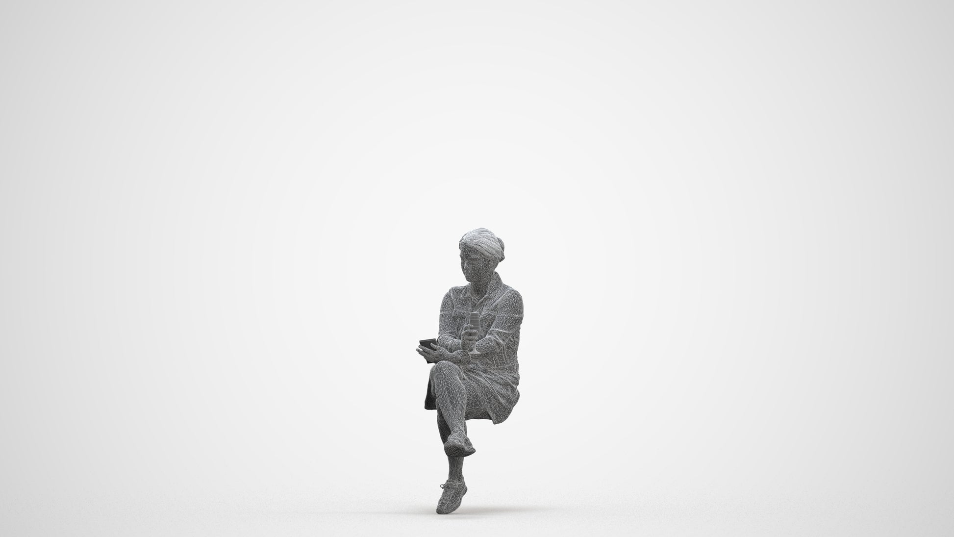 3D people model woman casual sitting, scanned human for 3ds Max rendering, three-quarter front view render