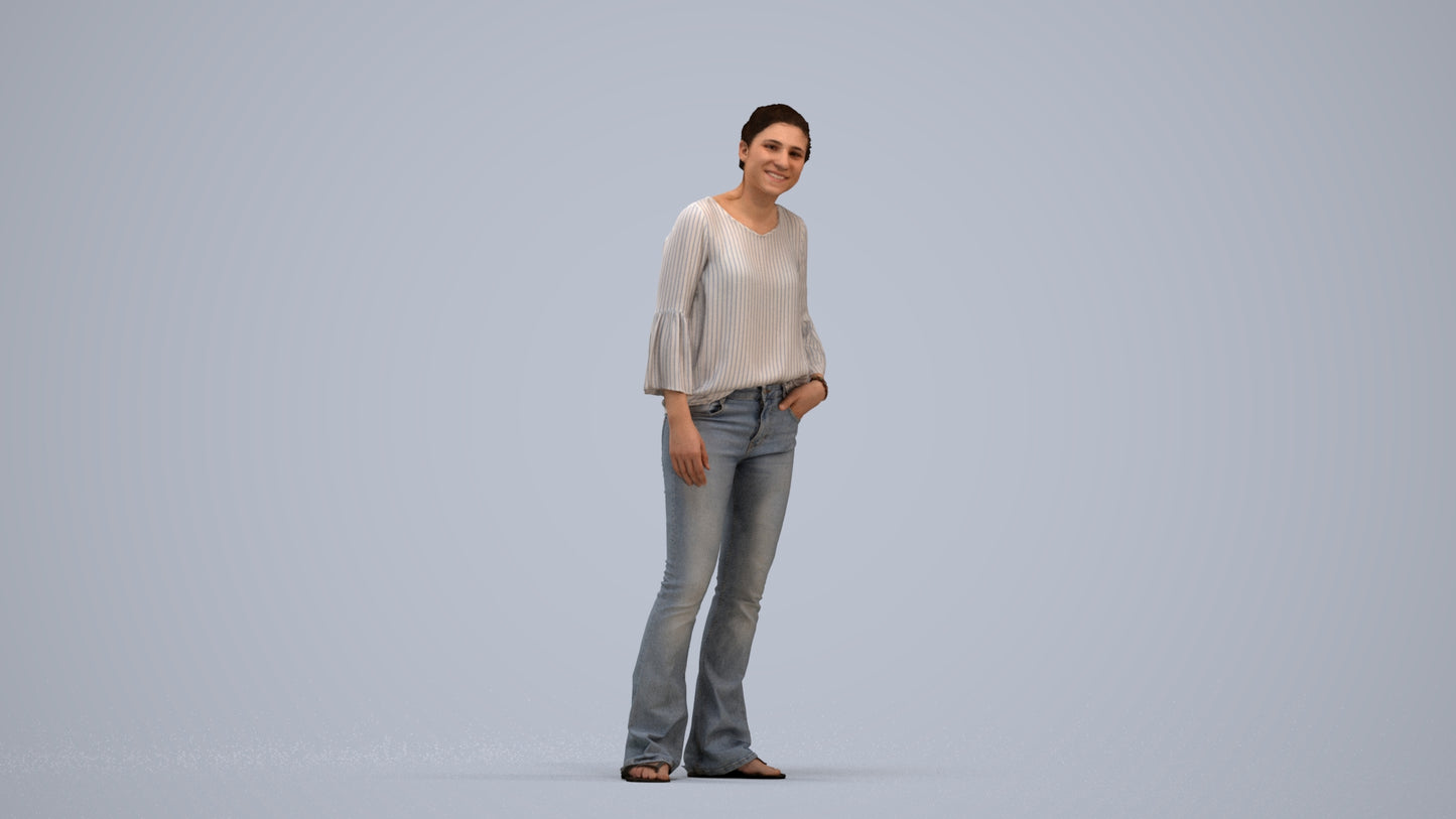 realistic 3D human woman casual standing, archviz people FBX OBJ for Blender, standing pose render