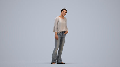 realistic 3D human woman casual standing, archviz people FBX OBJ for Blender, standing pose render