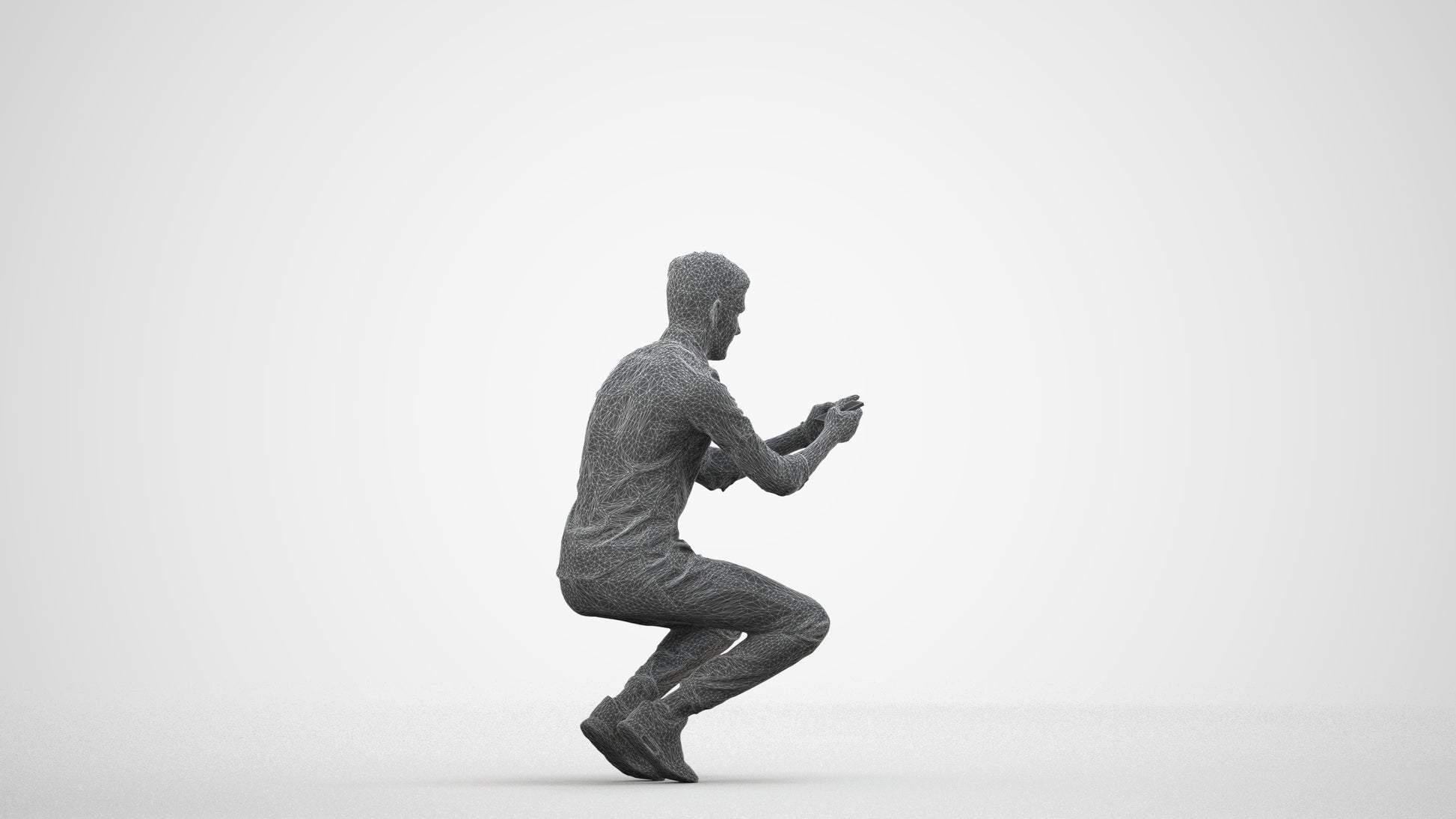 realistic 3D man casual sitting, scanned archviz people for Blender and 3ds Max, wireframe side view