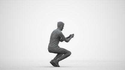 realistic 3D man casual sitting, scanned archviz people for Blender and 3ds Max, wireframe side view